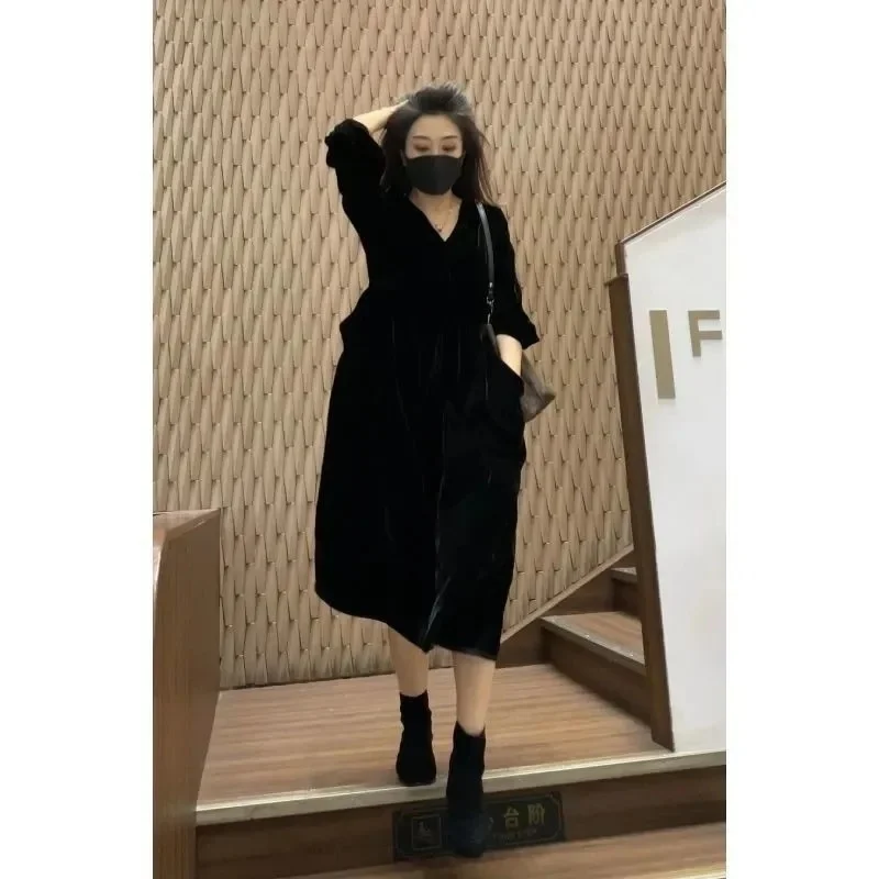 

Женское бархатное платье в Корейском стиле, Осень-зима 2021