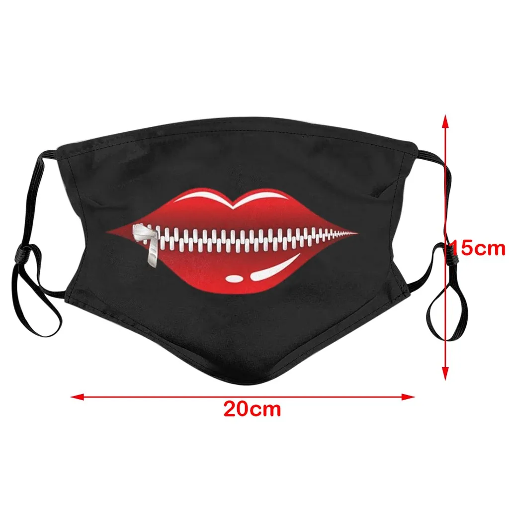 

Cartoon Fashion Lips Print Mask Dustproof Anti-pollen 1PC+2 Filters Personality Mask Unisex European And American Street Mask