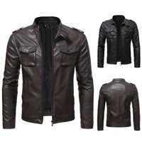 2021 spring autumn new high quality mens solid color zipper stand collar slim motorcycle long sleeve mens leather jacket