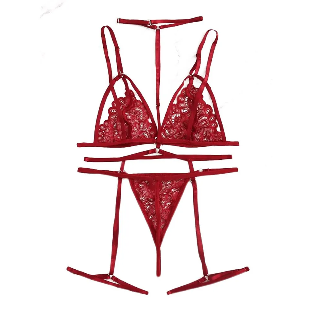

Fashion Women Plus Size V-Neck Bra +Thong +Garter Lingerie Set Underwear S-2XL lingerie sexy sexy costume