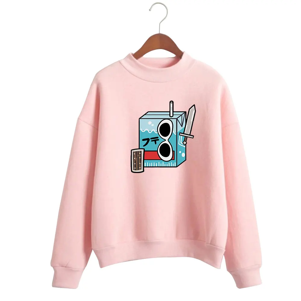 

GeorgeNotFound Strawberry Milk Casual Women Turtleneck Loose Hoodie Sweatshirt long sleeve Pullovers Elegant Slim Hoody Clothes