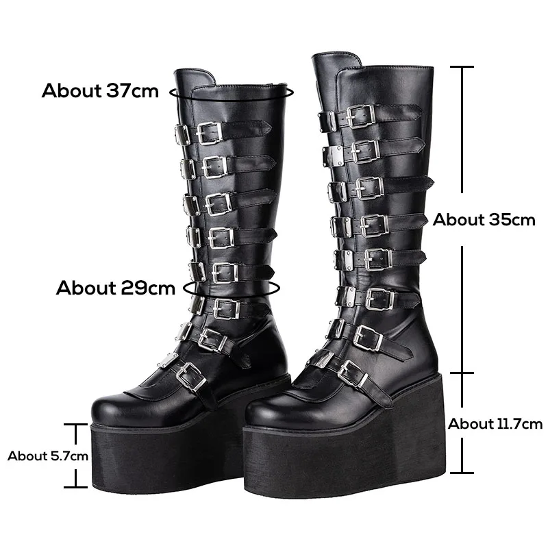 Punk Style Brand Ladies Motorcycle Boots Black Fashion Wedge High Heel Shoes Autumn Winter Gothic Demonias Platforms Woman Boots