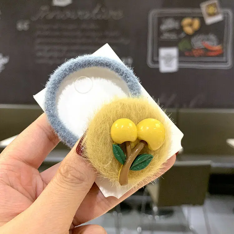 Симпатичная вишневая резинка для волос из искусственного меха мягкая плюшевая