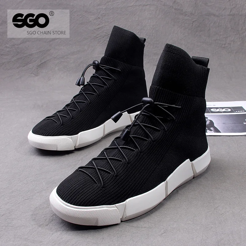 KHRun high top sneakers socks shoes lace-up men men's new fly woven mens | Обувь