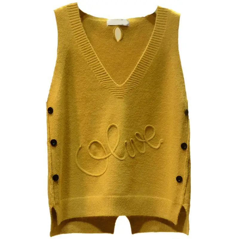 Женский свитер 2020 Осенний жилет с V-образным вырезом без рукавов на пуговицах Femme