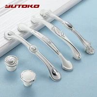 yutoko zinc alloy ivory white cabinet handles kitchen cupboard door pulls drawer knobs european fashion furniture handle hardwar