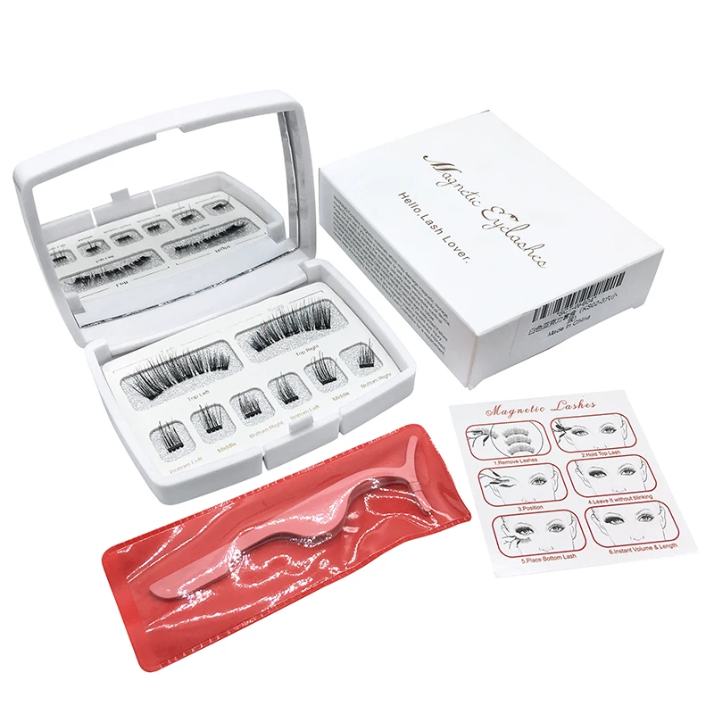 Magnetic Eyeashes with 3 Magnets Kit Acrylic Box Case Packaging with Mirror 3d Mink Eye Lash Set Natural False Eyelash  Makeup
