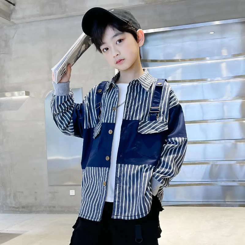 

Рубашка-карго с длинным рукавом и отложным воротником для мальчиков