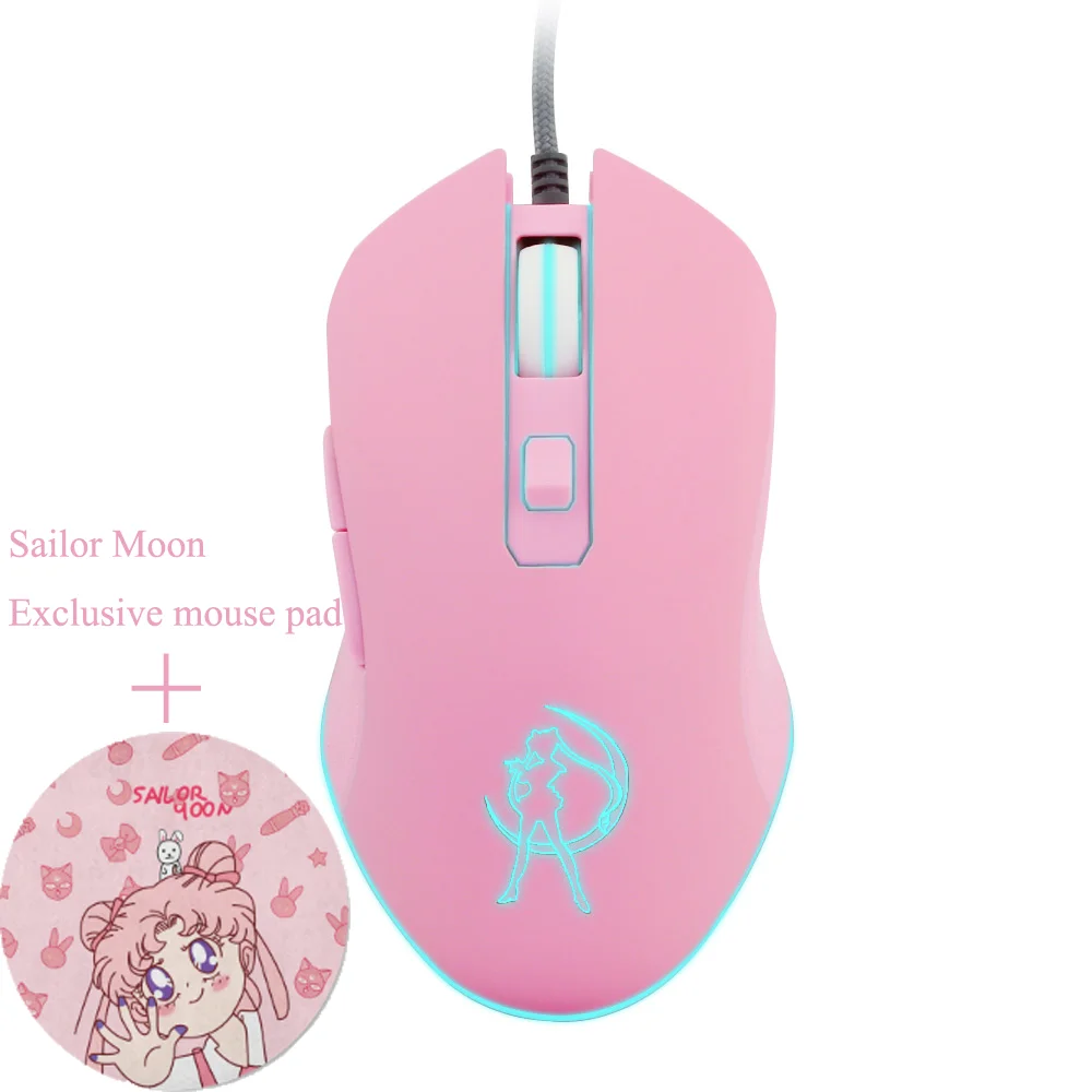 

Pink Optical Mouse Sailor Moon Gaming Computer Wired Mause Mute Pretty Backlit Colorful Mice 3200DPI For Girl Women Gift PC Game