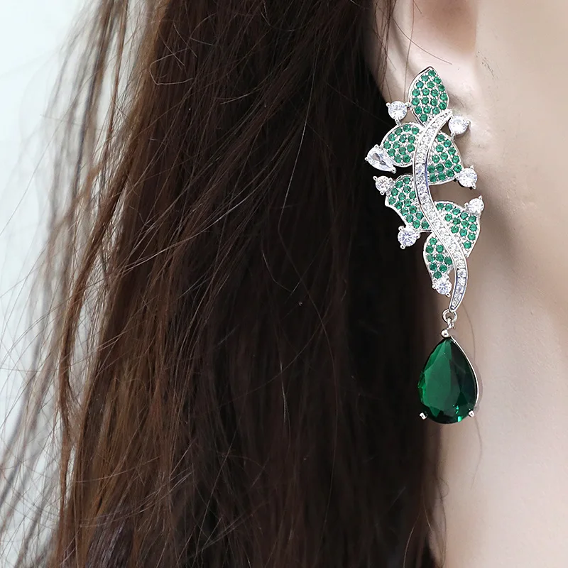 

Personalized green leaf drop temperament earrings 210317-59