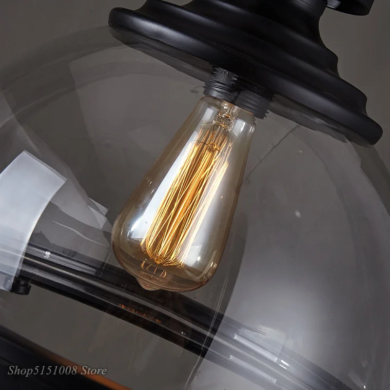Luces LED colgantes de hierro Vintage, lámpara colgante Industrial de cocina para Loft, decoración de comedor, accesorios de vidrio para el hogar