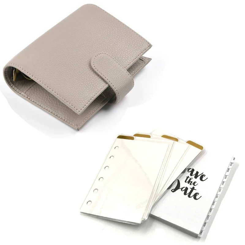 Beige basic set Fromthenon натуральная кожа блокнот A7 строгальный Органайзер латунный Биндер мини-ежедневник из воловьей кожи дневник большой карман - Цвет: Beige basic set