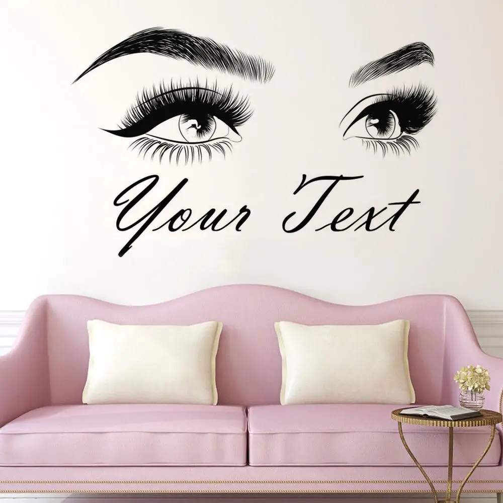 

Eyebrows wall sticker Make Up Beauty Salon home decoration Custom text Eyelashes Wall Decal lashes brows Custom Sticker HY05