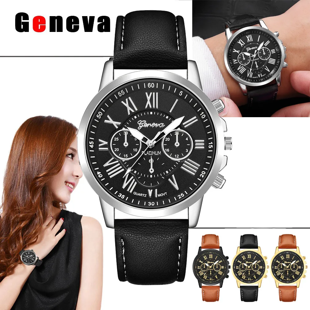 Модные женские часы Geneva с кожаным ремешком повседневные Простые кварцевые