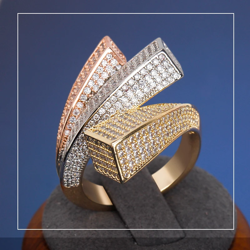 

TIRIM класса люкс Steoreo 3D кольцо для Для женщин вечерние свадебные & Обручение кубиками циркония СР кольца CZ Новый 2020