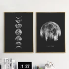 Минималистичная полная луна, черная, белая луна, фазы, солнечная система, Картина на холсте, плакаты и принты, настенные художественные картины для гостиной