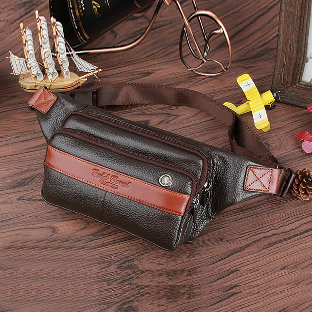 Мужские поясные сумки из натуральной кожи нагрудной мессенджер на ремне Сумочка