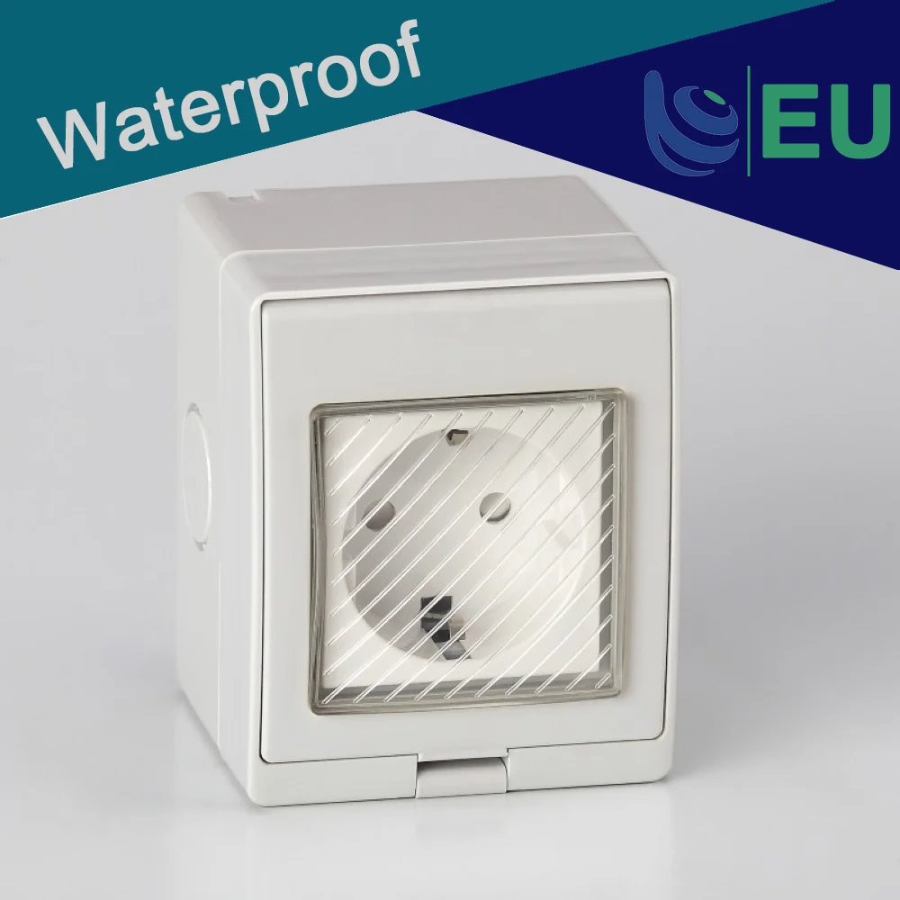 

EU Standard IP55 Waterproof Dust-proof Outdoor Socket External Power Outlet With Cover 110~250V 16A