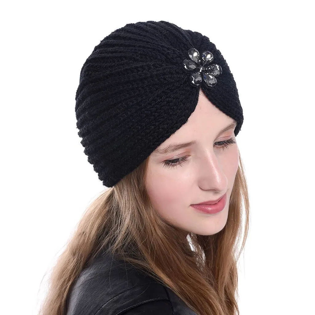 Для женщин Украшенные цветком из страз тюрбан Кепки женский Повседневное