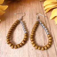 mixed wood metal beads line teardrop drop earrings for women fashion two tone beaded open water drop earrings jewelry wholesale