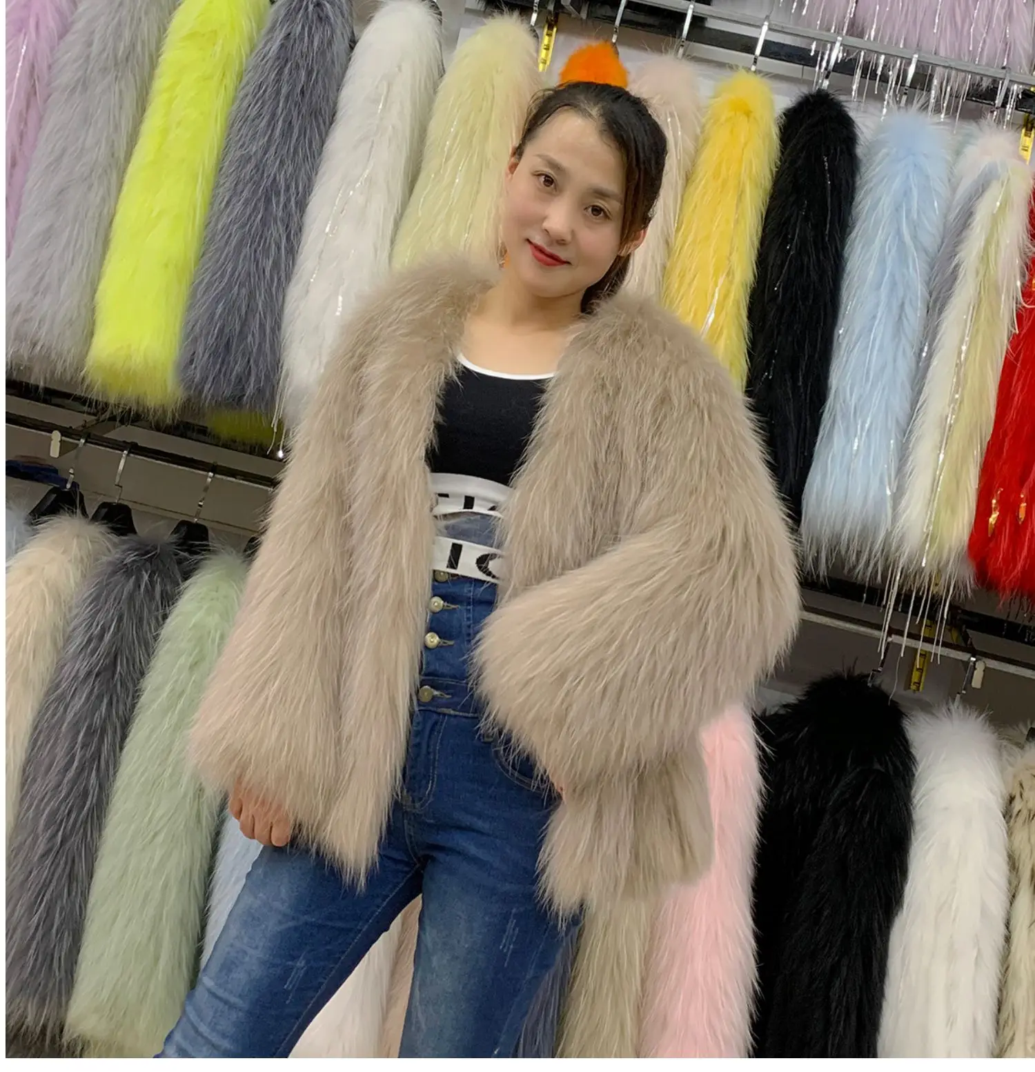 Fur raccoon fur woven jacket ladies winter fur jacket warm animal fur long-sleeved autumn jacket real animal fur woven