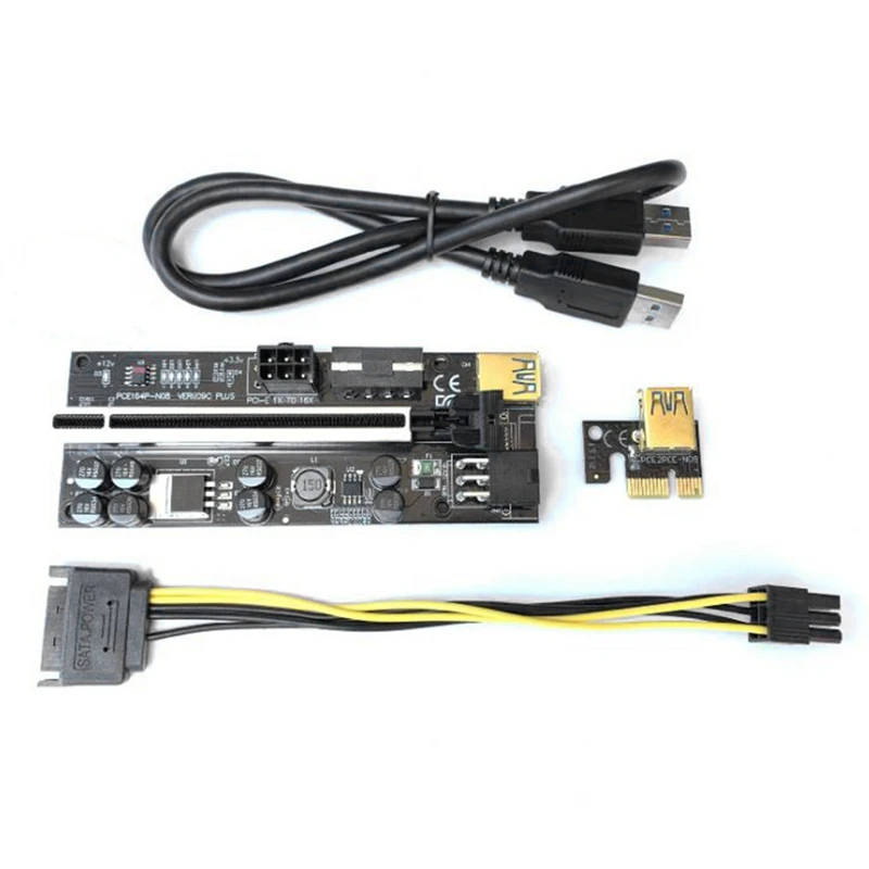 

Riser VER 009C Plus PCI Express Adapter 1X to 16X Extender Pcie Riser Adapter Card SATA Dual 6Pin Adapter
