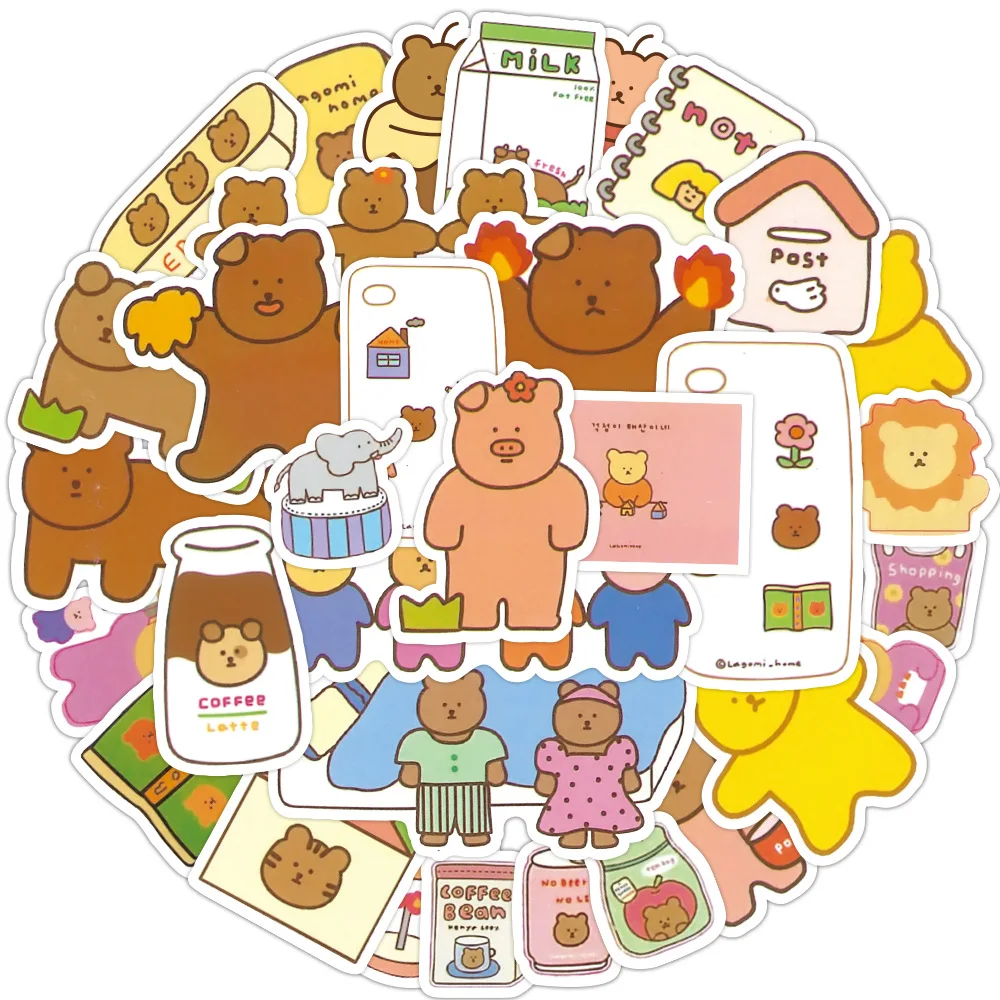 

10/30/50PCS Cute Cartoon Bear Skateboard Suitcase Decoration Hand Account Material Waterproof Sticker Toy Graffiti Wholesale