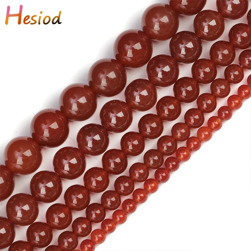 

Hesiod Red Agates Natural Stone Beads for Jewelry Making Round Loose Strand Beads DIY Charm Bracelet 4/6/8/10/12mm Pick Size 15"