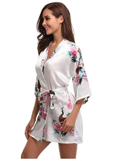 Женское шелковое атласное платье кимоно с цветочным принтом|satin robe|silk satin robebrand robe