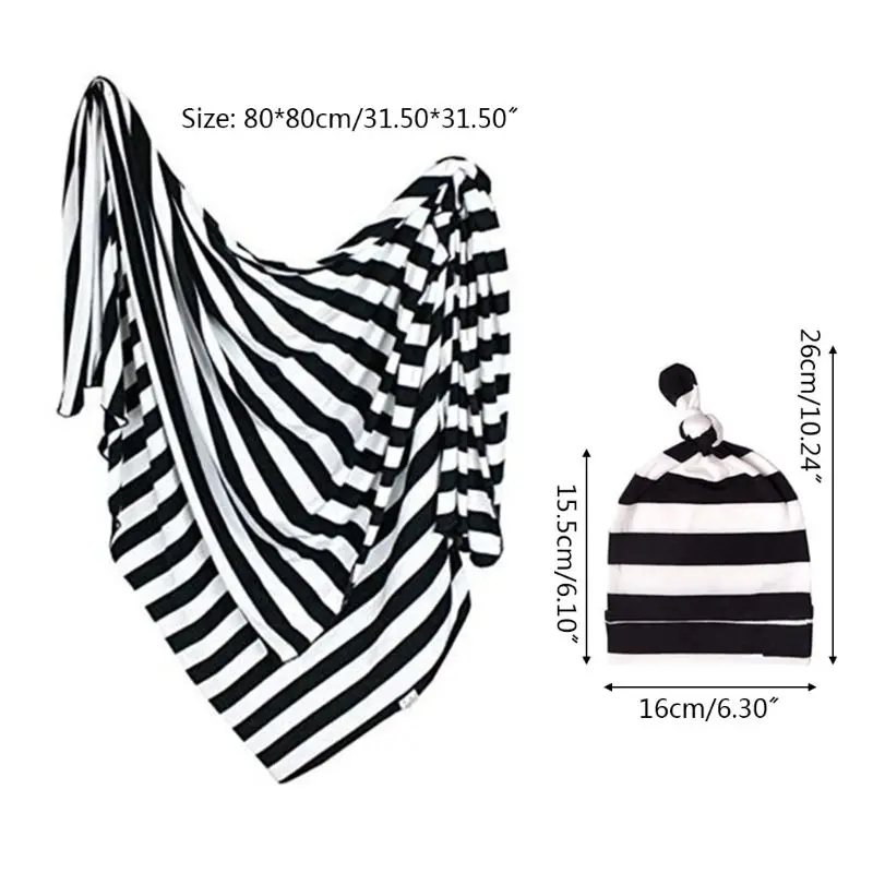 

2Pcs Baby Receiving Blanket + Hat Set Newborn Swaddle Wrap Cap Infant Bedding 23GD