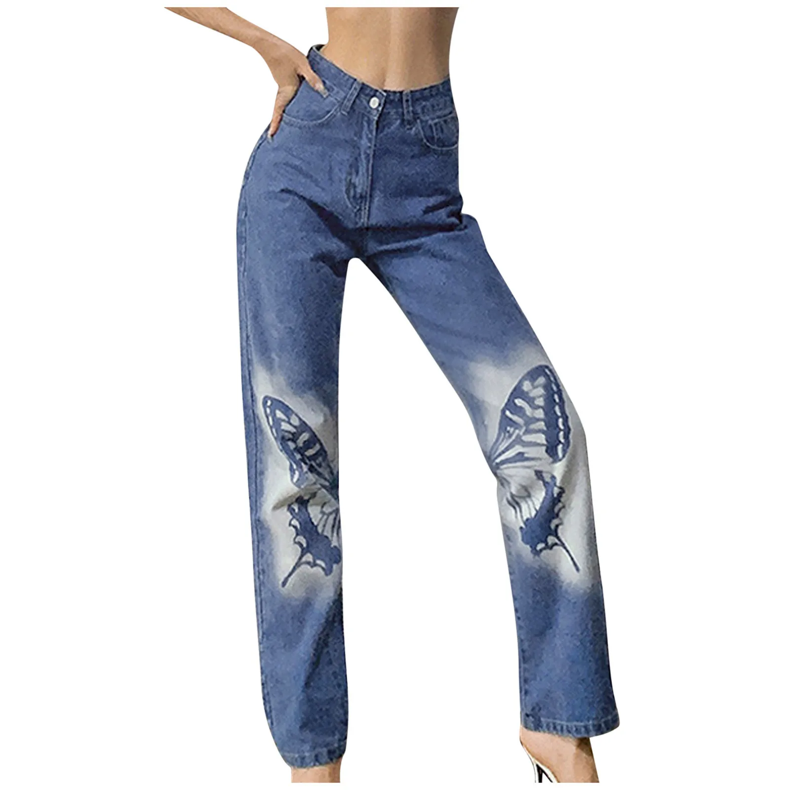 

Pants Slim Print Scalewing High Straight Casual Waist Women's Jeans Women's Jeans