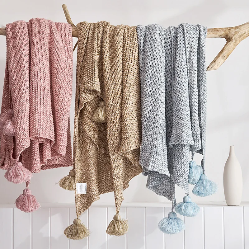 Скандинавский вязаный плед вязаное одеяло на кровать диван дорожное для сна