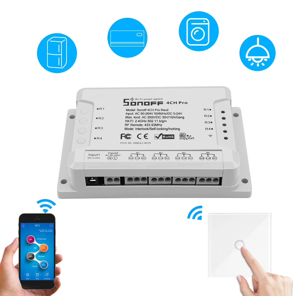 Умный выключатель SONOFF 4 канала RF 433 МГц | Электроника