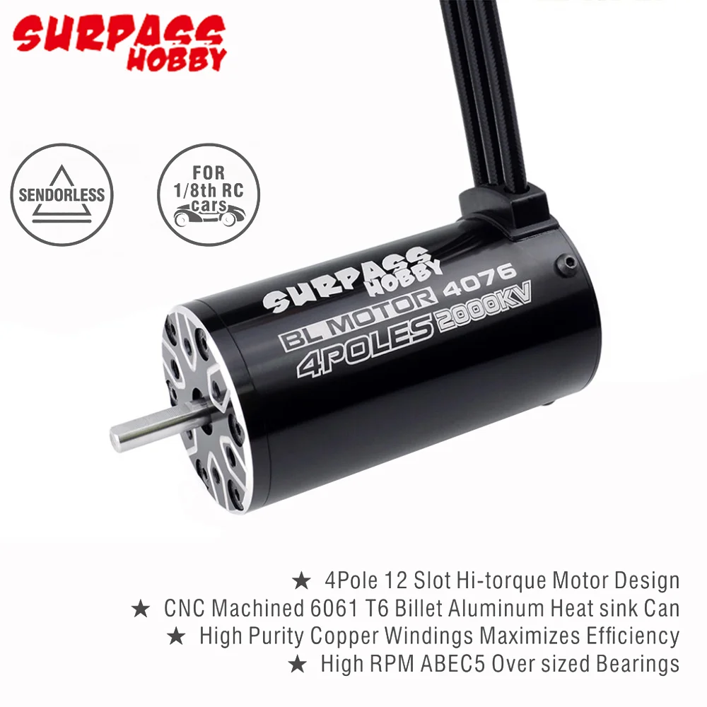 Бессенсорный бесщеточный двигатель RC 4076 2000KV с 120A ESC и программной картой для 1/8