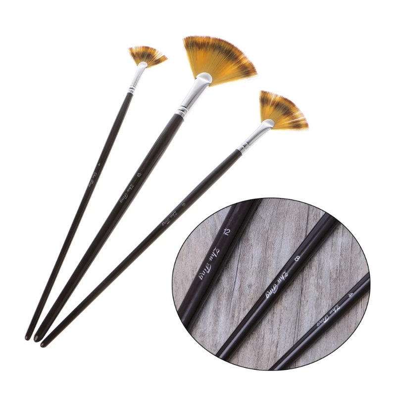 

Set 3 Size Fan Brush Pen for Oil Acrylic Water Painting Artist Wooden Handle