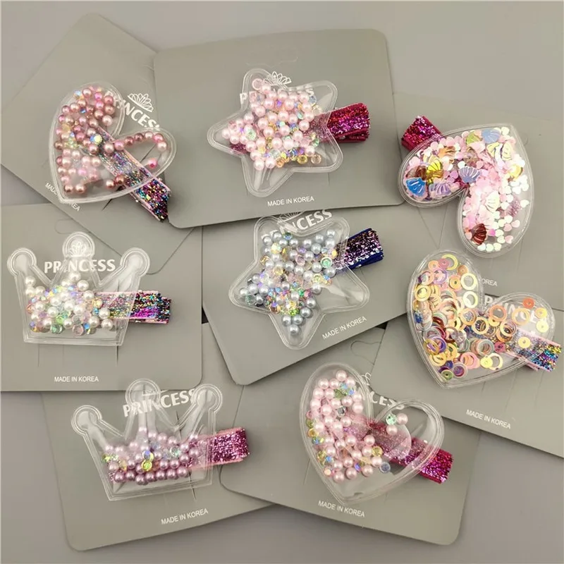 

Children's Transparent Sequined Quicksand PVC Star Crown Hairpin