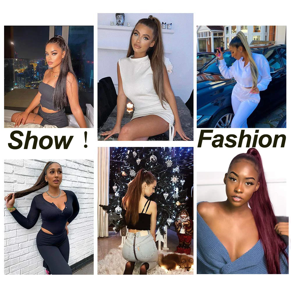 

WERD 2021Popular Extra Long Straight Ponytail Synthetic Fiber Hair Extension Hair Wrapped In A Ponytail Barrette Black And Brown