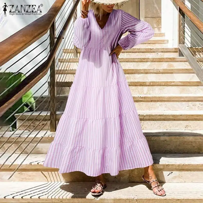 

Платье ZANZEA женское в полоску, с оборками и пышными рукавами