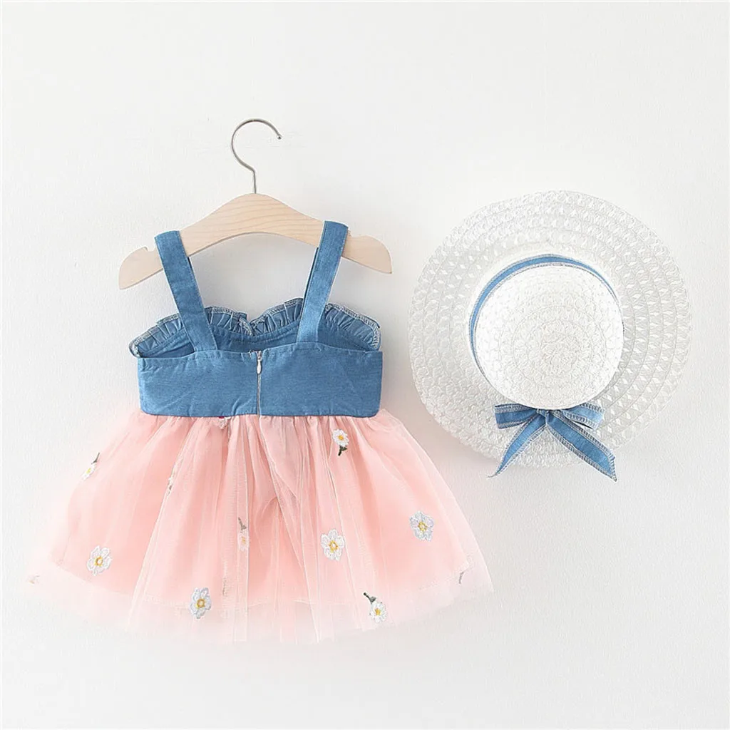 2020 Summer Girls Dresses Tunic Sleeveless Flower Cute Party Princess Dress Hat Sets Toddler Baby Girl Kawaii Lace Beach | Детская