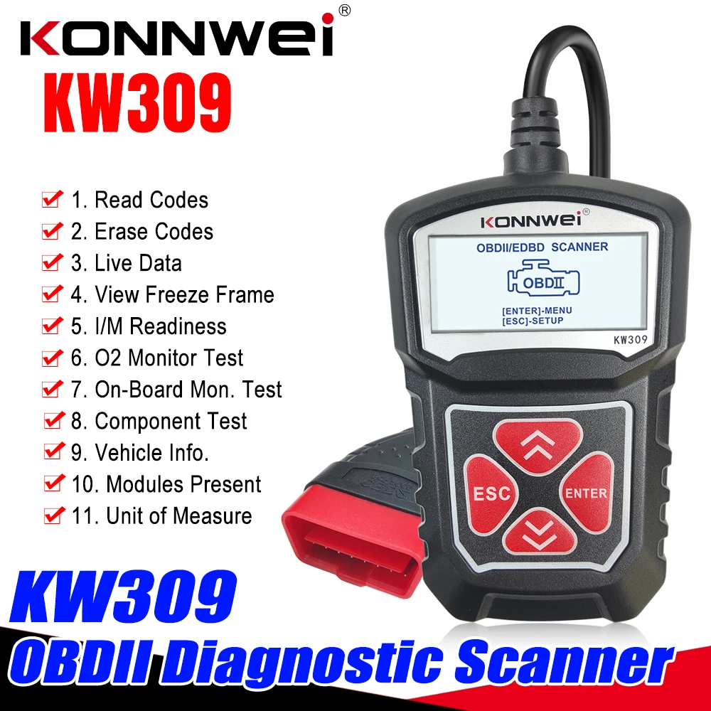 

KONNWEI KW309 OBD2 Diagnostic Scanner OBDII Auto Car Automotive Code Reader Check Engine Light Tool Scanning Machine Device EOBD
