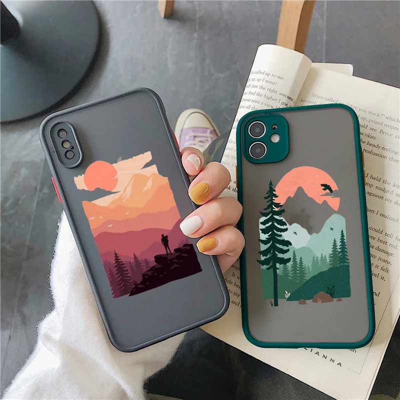 Mountain Tree Sunset Phone Case For iPhone 7 8 Plus SE2020 For iphone X XR Xs max 11 12 13 14 Mini Pro Max Hard Shockproof cover