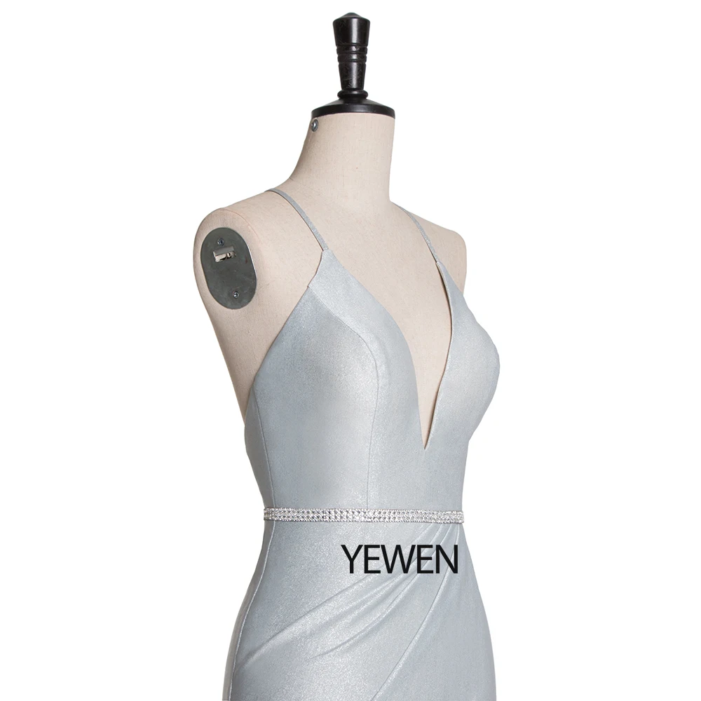 Градиент Ruched Глубокий v-образный вырез Формальные платья синий блесток