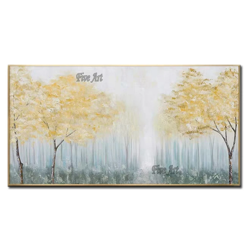 

Modern Handmade Abstract Gold Textured Birch Tree Oil Painting Canvas Wall Art Unframed Acrylic Paintings Artwork For Home Room