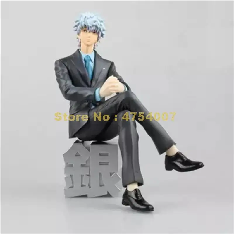 anime gintama silver soul sakata gintoki suit &amp tie glasses sitting version action figure collection model 15cm Toy | Игрушки и хобби