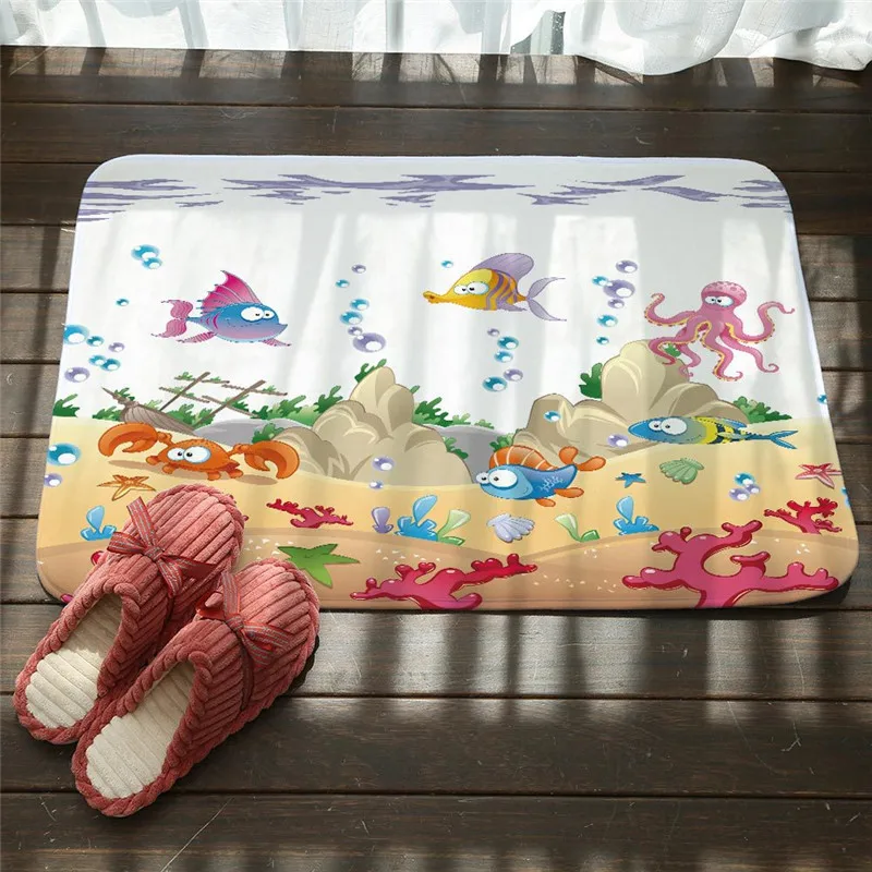 Коврик придверный из фланелевой ткани с принтом морских звезд акул нескользящий