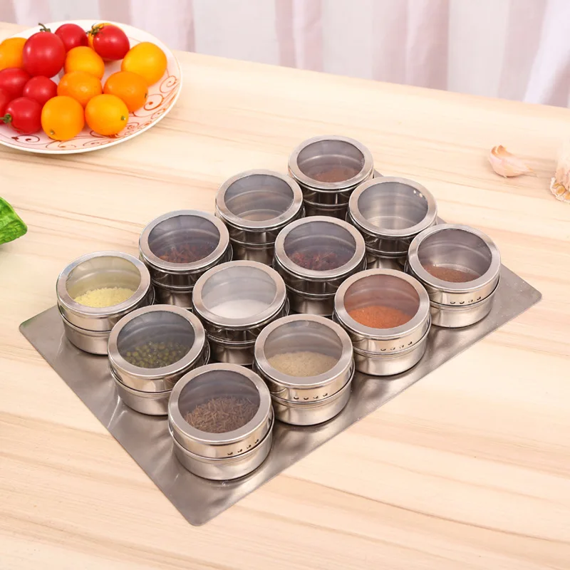 

Home Creative Magnetic Visible Stainless Steel Portable Seasoning Box Square 6/12-Piece Outdoor Barbecue Kitchen Supplies LD626