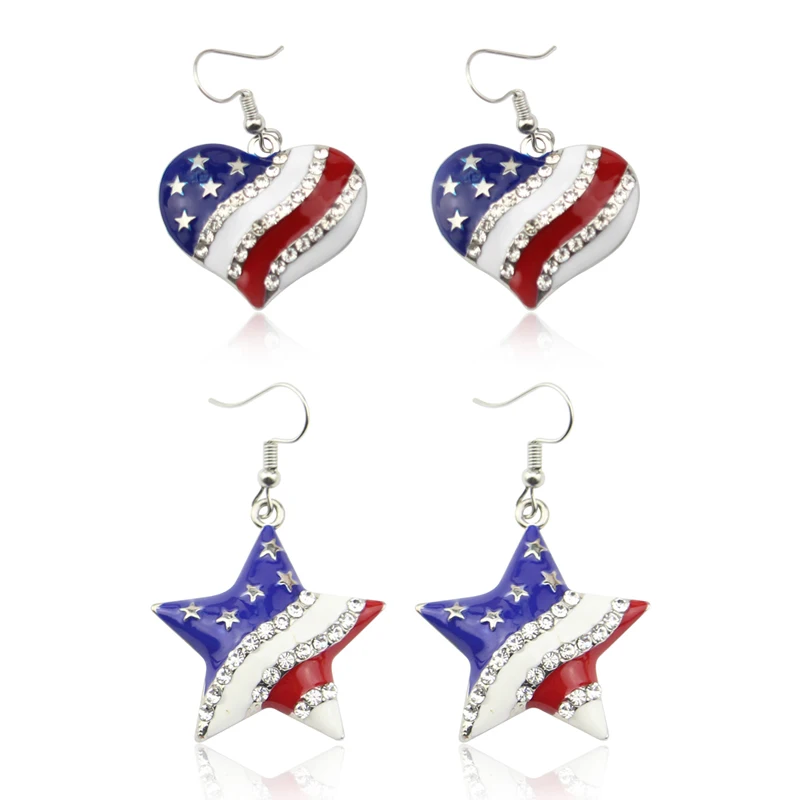 

Pentagram USA Flag Earring Heart shap American Flag Dangle Earrings 4th of July Independence Day Pendant Jewellery Gift for Wome