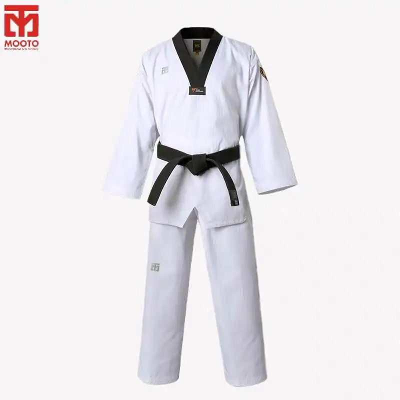 MOOTO IIIF Uniform High Quality Child Adult WTF Taekwondo Karate Dobok Cotton Breathable Fitness Sport Clothes Suit Black V-neck
