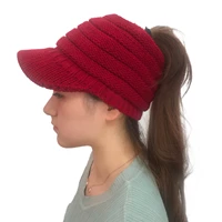 women winter knitting hat turban brim hat soft ponytail messy bun beanie stretchable winter slouchy beanie knit hat