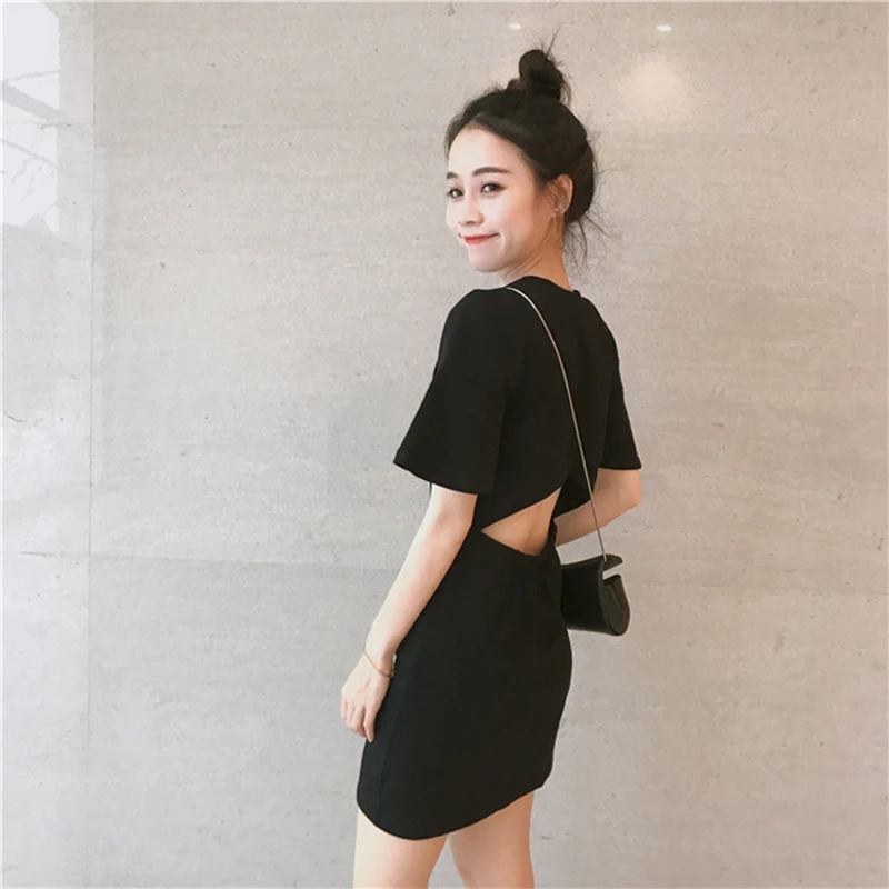 

Black Mini Skirt Robe Vestido Dresses For Women 2021 Casual Urbano Cute Vintage Fairy Korean Fashion Manga Corta Backless Dress